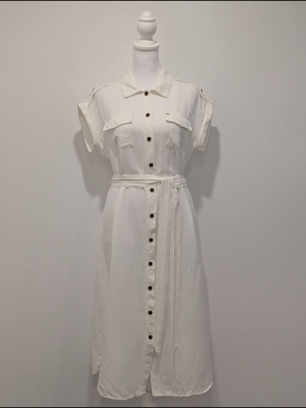 Tommy Hilfiger Button-Front Midi Shirt Dress with Tie Belt - White